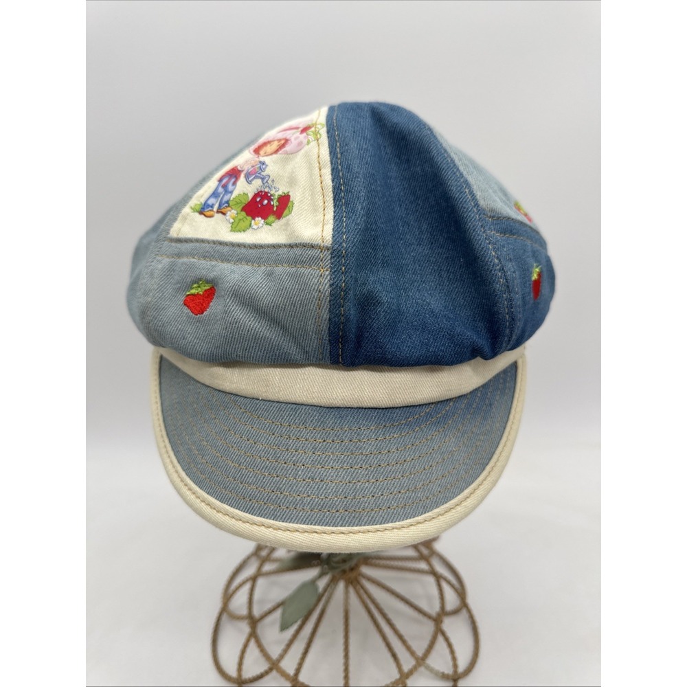 Strawberry Shortcake Hot Topic Denim Patchwork Newsboy Cabbie Hat Y2K Cap